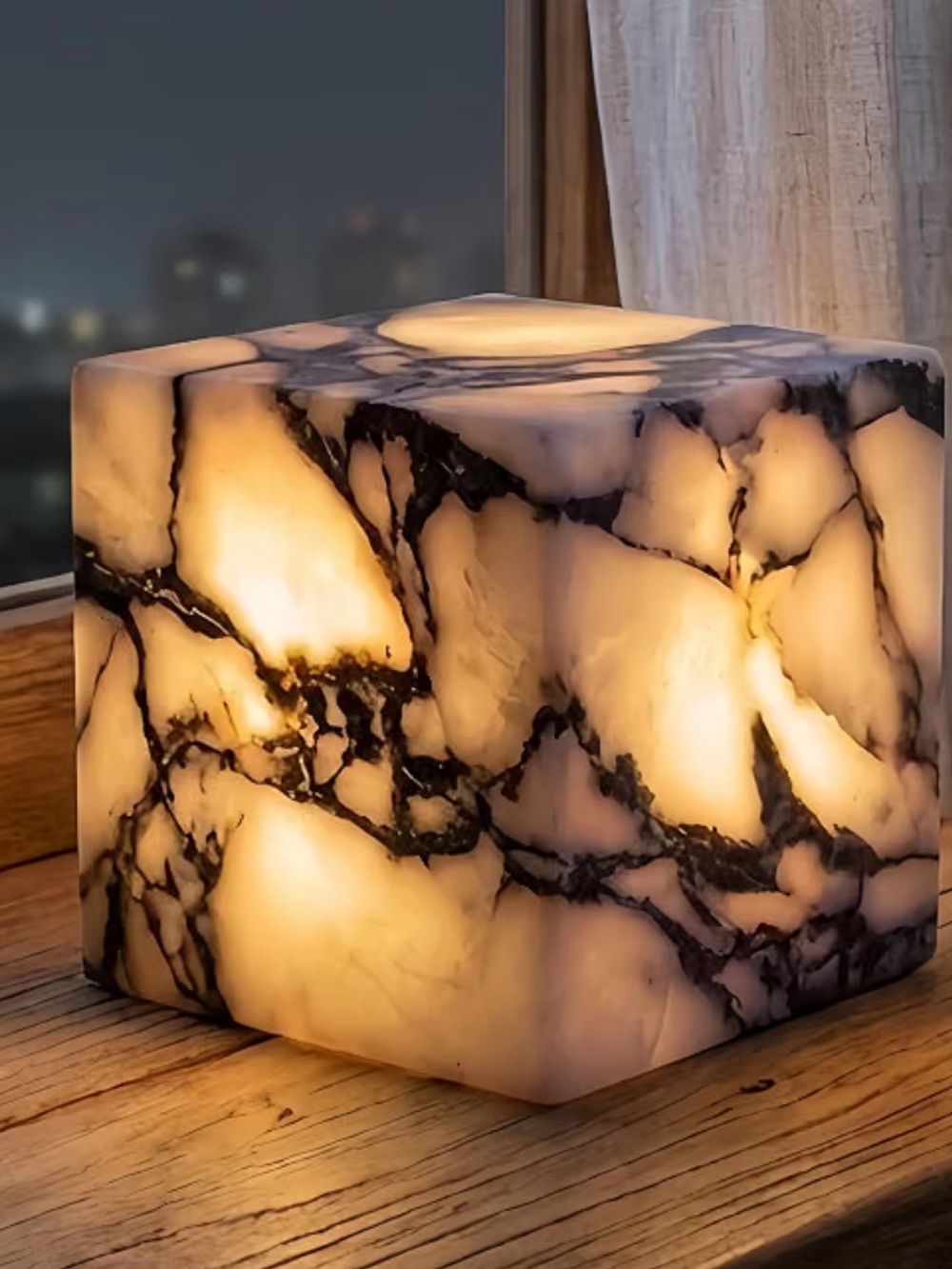 Marble-Pattern Cube Candle Holder in White and Black